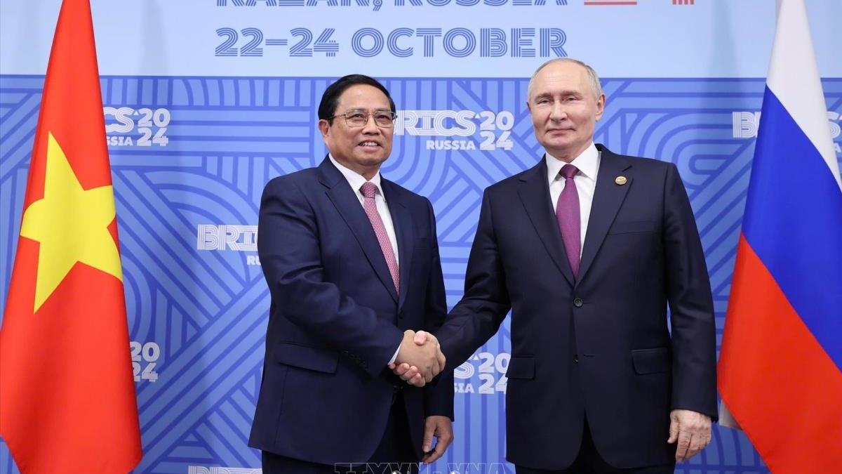Thủ tướng Phạm Minh Chính hội đàm với Tổng thống Nga Vladimir Putin nhân dịp tham dự Hội nghị các Nhà lãnh đạo Nhóm BRICS mở rộng tại Kazan, LB Nga (24/10/2024)