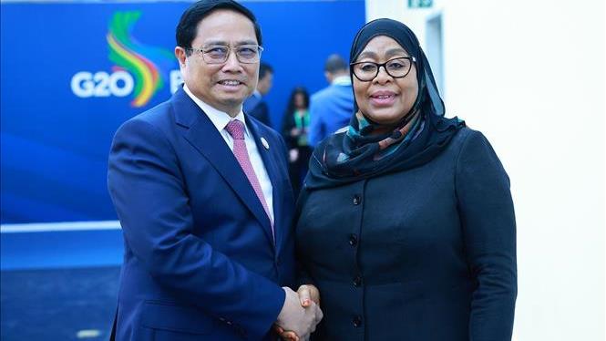 Thủ tướng Phạm Minh Chính gặp Tổng thống Tanzania Samia Suluhu Hassan nhân dịp tham dự Hội nghị thượng đỉnh G20 tại Brazil (18/11/2024)