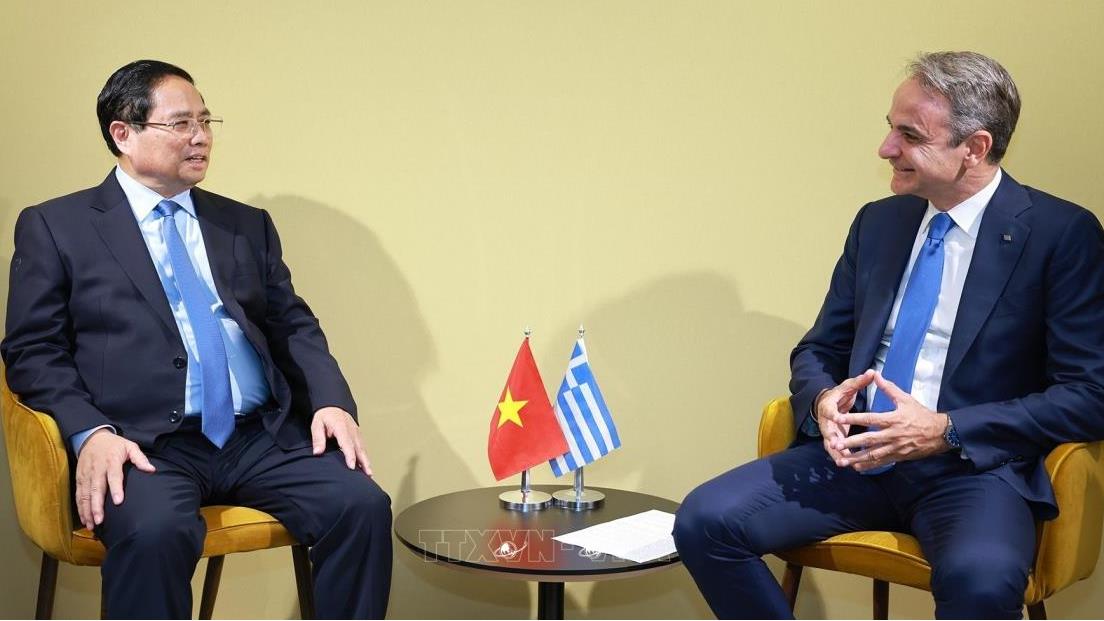 Thủ tướng Phạm Minh Chính gặp Thủ tướng Hy Lạp Kyriakos Mitsotakis nhân dịp dự Hội nghị Đại dương Liên hợp quốc tại Pháp (9/6/2025)