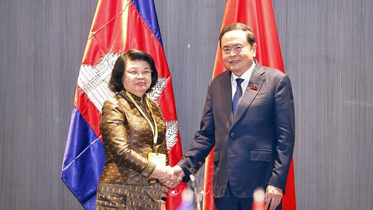 Chủ tịch Quốc hội Trần Thanh Mẫn gặp Chủ tịch Quốc hội Campuchia Khuon Sudary nhân dịp tham dự Hội nghị các Chủ tịch Quốc hội thế giới lần thứ 6 tại Thụy Sĩ (29/7/2025)