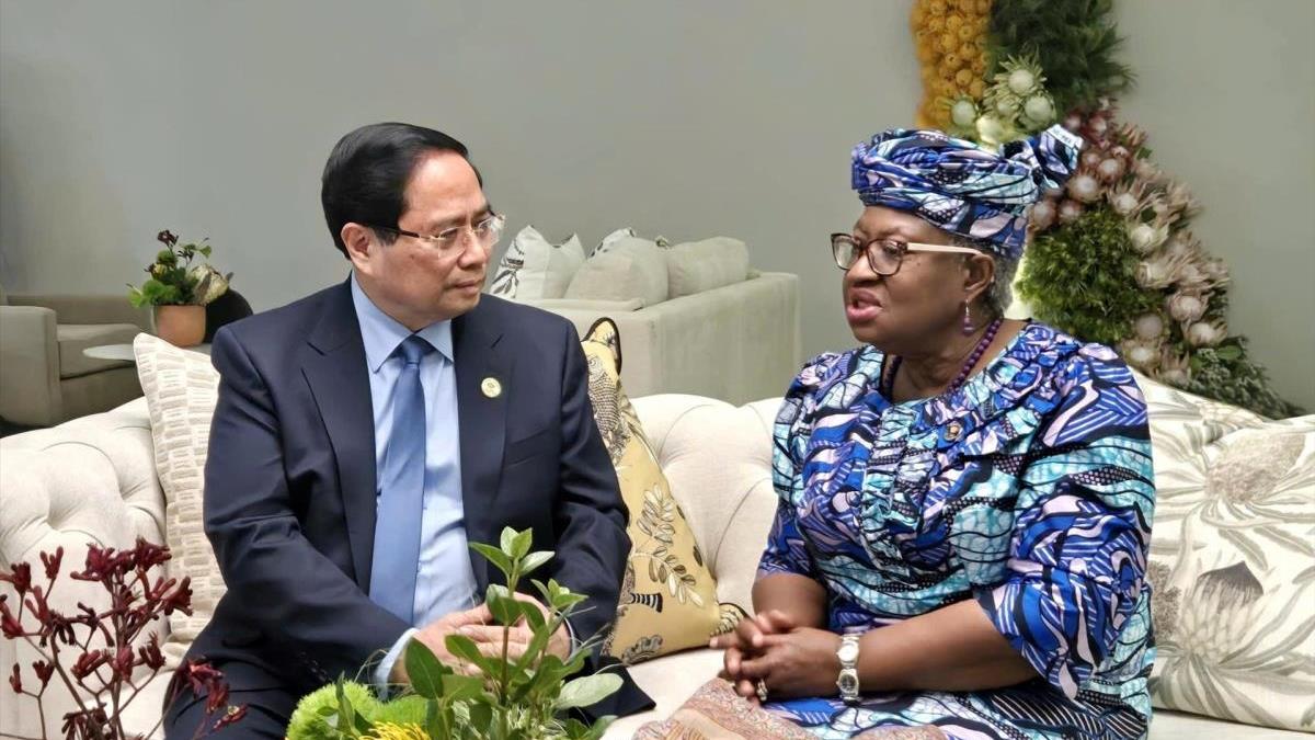 Thủ tướng Phạm Minh Chính gặp Tổng Giám đốc WTO Ngozi Okonjo-Iweala nhân dự Hội nghị Thượng đỉnh G20 tại Nam Phi (22/11/2025)