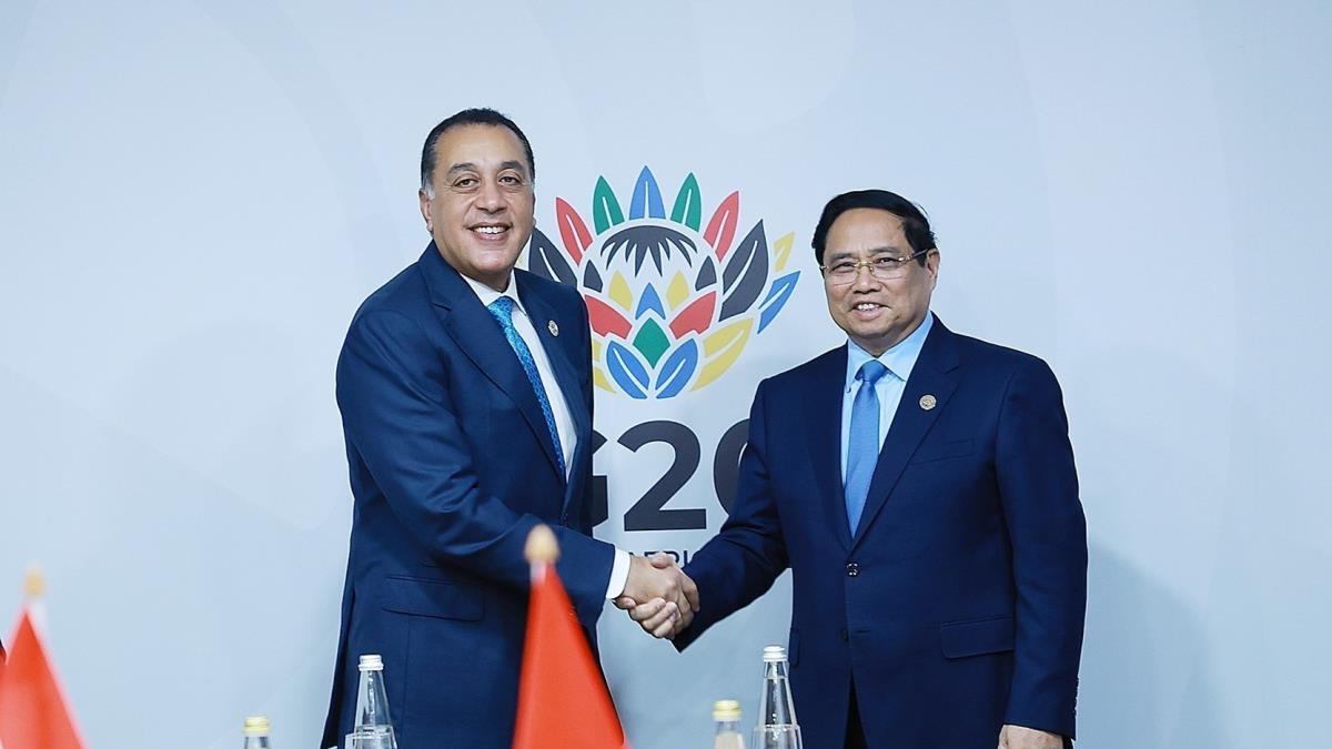 Thủ tướng Phạm Minh Chính gặp Thủ tướng Ai Cập Mostafa Madbouly nhân dự Hội nghị Thượng đỉnh G20 tại Nam Phi (23/11/2025)