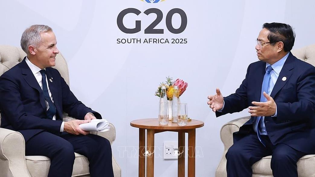 Thủ tướng Phạm Minh Chính gặp Thủ tướng Canada Mark Carney nhân dự Hội nghị Thượng đỉnh G20 tại Nam Phi (22/11/2025)