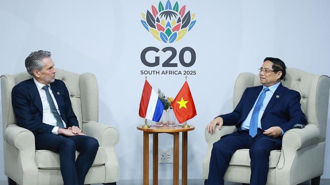 Thủ tướng Phạm Minh Chính gặp Thủ tướng Hà Lan Dick Schoof nhân dự Hội nghị Thượng đỉnh G20 tại Nam Phi (23/11/2025)