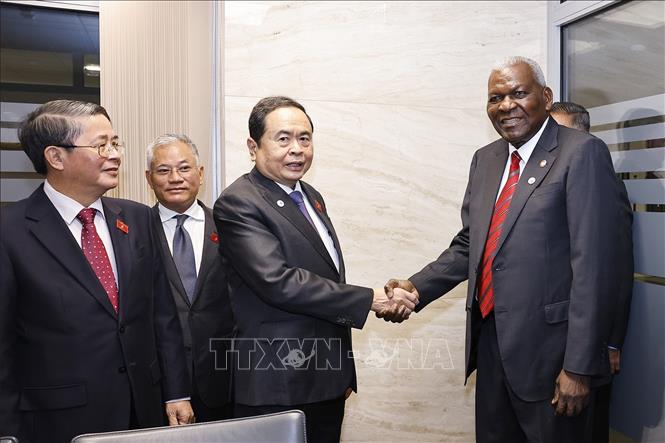 Chủ tịch Quốc hội Trần Thanh Mẫn gặp Chủ tịch Quốc hội Cuba Esteban Lazo nhân dịp tham dự Hội nghị các Chủ tịch Quốc hội thế giới lần thứ 6 tại Thụy Sĩ (30/7/2025)