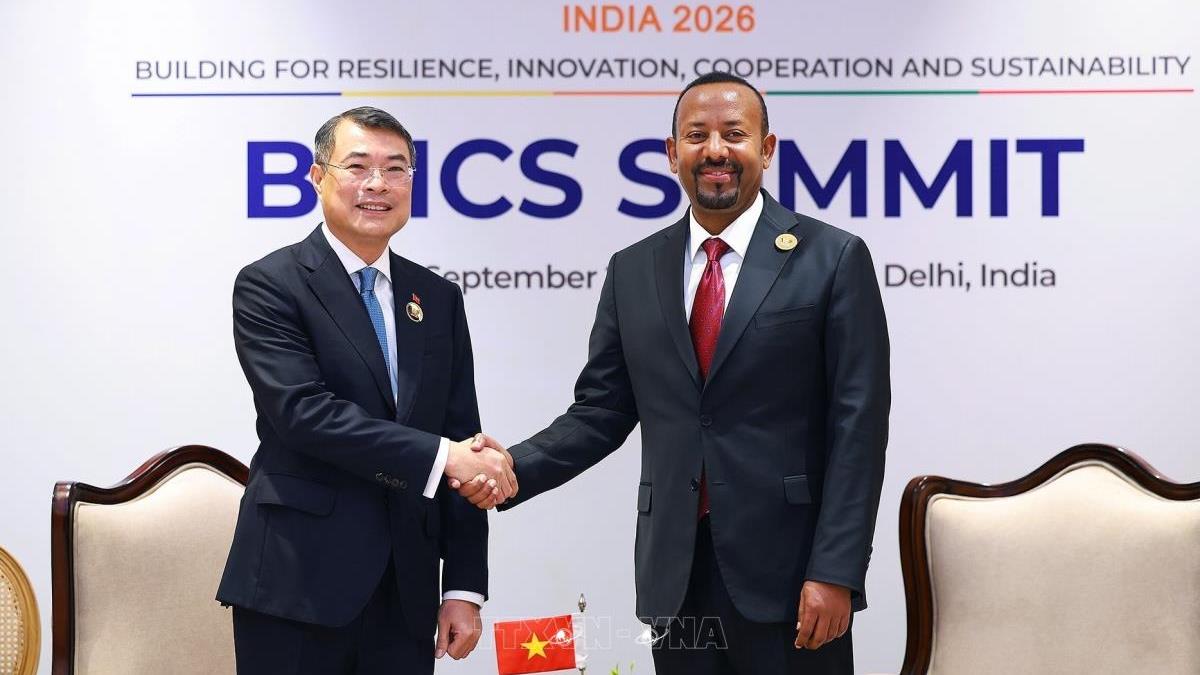 Thủ tướng Lê Minh Hưng gặp Thủ tướng Ethiopia Abiy Ahmed Ali nhân dự Hội nghị Thượng đỉnh BRICS tại Ấn Độ (12/9/2026)
