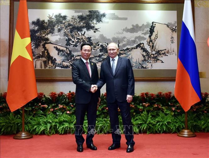Chủ tịch nước Võ Văn Thưởng gặp Tổng thống Liên bang Nga Vladimir Putin nhân dịp tham dự Diễn đàn cấp cao hợp tác quốc tế Vành đai và Con đường lần thứ ba tại Bắc Kinh (Trung Quốc) (17/10/2023)