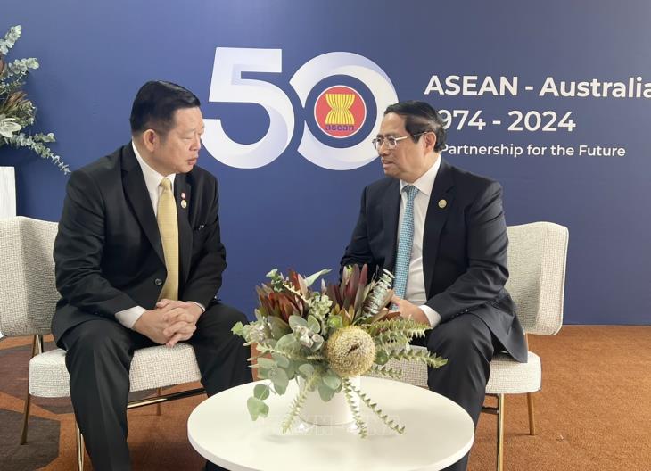 Thủ tướng Phạm Minh Chính gặp Tổng Thư ký ASEAN Kao Kim Hourn nhân dịp tham dự Hội nghị Cấp cao Đặc biệt kỷ niệm 50 năm quan hệ ASEAN-Australia (5-6/3/2024)