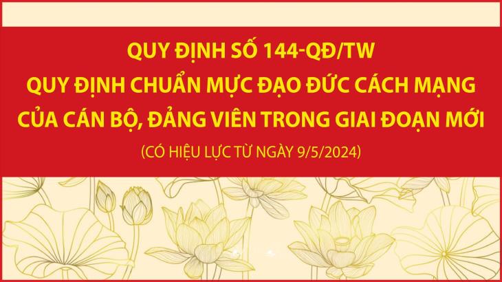 Quy định số 144-QĐ/TW ngày 9/5/2024 quy định chuẩn mực đạo đức cách mạng của cán bộ, đảng viên trong giai đoạn mới