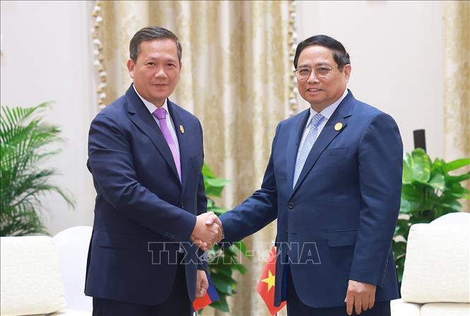 Thủ tướng Chính phủ Phạm Minh Chính gặp Thủ tướng Campuchia nhân chuyến tham dự Hội nghị GMS 8, ACMECS 10 và CLMV 11 tại Trung Quốc (6/11/2024)