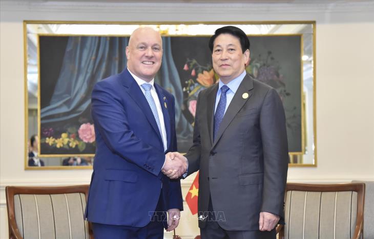 Chủ tịch nước Lương Cường gặp Thủ tướng New Zealand Christopher Luxon nhân dịp tham dự Tuần lễ cấp cao APEC 2024 tại Lima, Peru (15/11/2024)