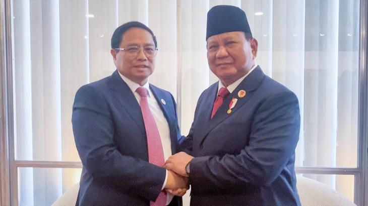 Thủ tướng Phạm Minh Chính gặp Tổng thống Indonesia Prabowo Subianto nhân dịp tham dự Hội nghị thượng đỉnh G20 tại Brazil (18/11/2024)