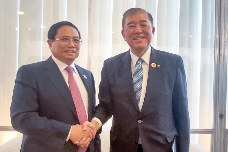 Thủ tướng Phạm Minh Chính gặp Thủ tướng Nhật Bản Ishiba Shigeru nhân dịp tham dự Hội nghị thượng đỉnh G20 tại Brazil (18/11/2024)