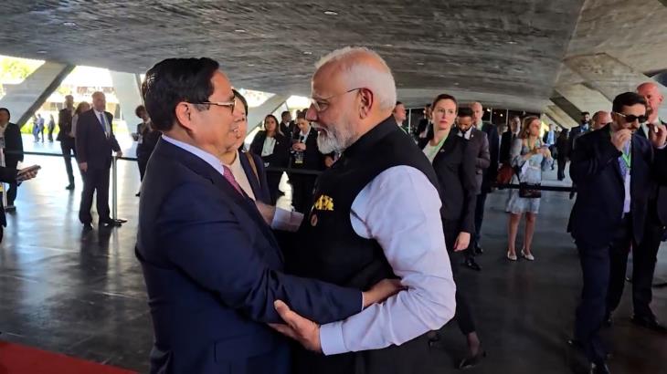 Thủ tướng Phạm Minh Chính gặp Thủ tướng Ấn Độ Narendra Modi nhân dịp tham dự Hội nghị thượng đỉnh G20 tại Brazil (18/11/2024)