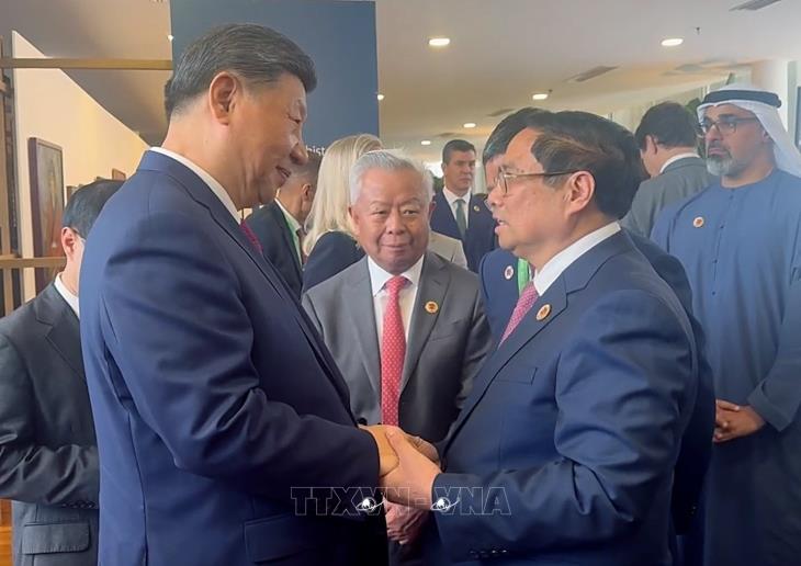 Thủ tướng Phạm Minh Chính gặp Tổng Bí thư, Chủ tịch Trung Quốc Tập Cận Bình nhân dịp tham dự Hội nghị thượng đỉnh G20 tại Brazil (18/11/2024)