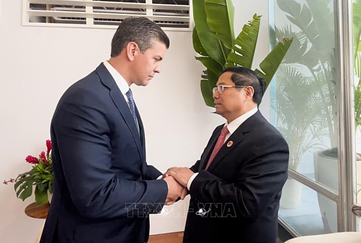 Thủ tướng Phạm Minh Chính gặp Tổng thống Paraguay Santiago Pena nhân dịp tham dự Hội nghị thượng đỉnh G20 tại Brazil (19/11/2024)