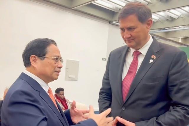 Thủ tướng Phạm Minh Chính tiếp Bộ trưởng Ngoại giao Belarus Maxim Ryzhenkov nhân dịp dự Hội nghị BRICS tại Brazil (7/7/2025)