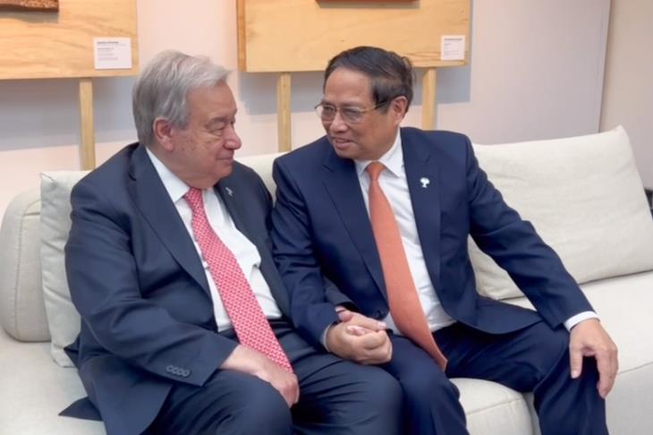 Thủ tướng Chính phủ Phạm Minh Chính gặp Tổng Thư ký Liên hợp quốc Antonio Guterres ﻿nhân dự Hội nghị BRICS tại Brazil (7/7/2025)
