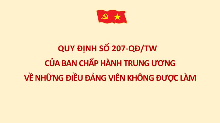 Quy định số 207-QĐ/TW của Ban Chấp hành Trung ương về những điều đảng viên không được làm