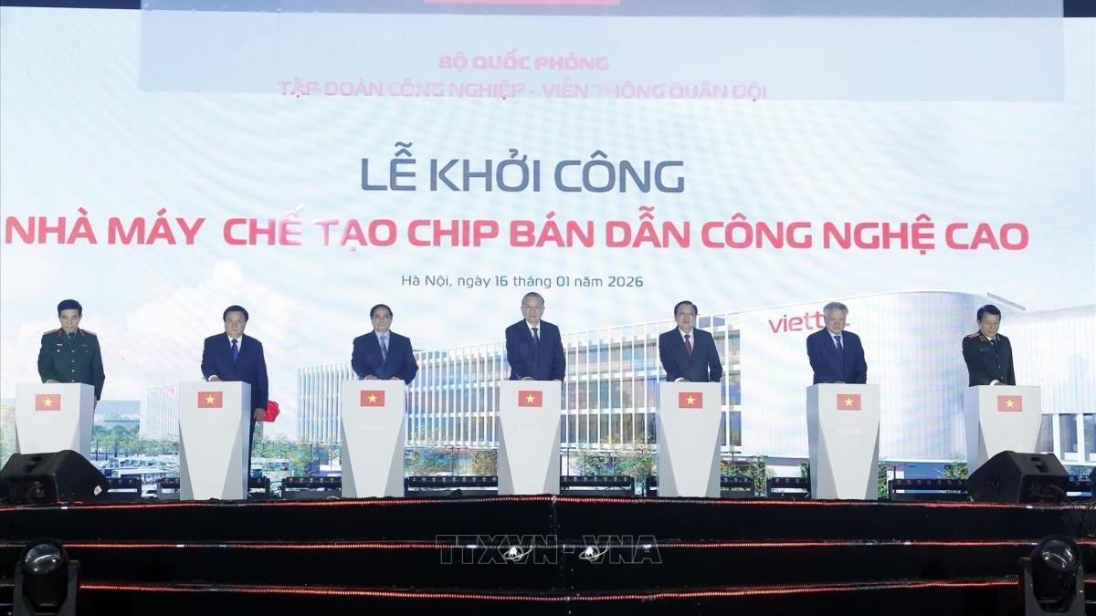 Tổng Bí thư Tô Lâm và Thủ tướng Phạm Minh Chính dự Lễ khởi công Nhà máy chế tạo chip bán dẫn công nghệ cao